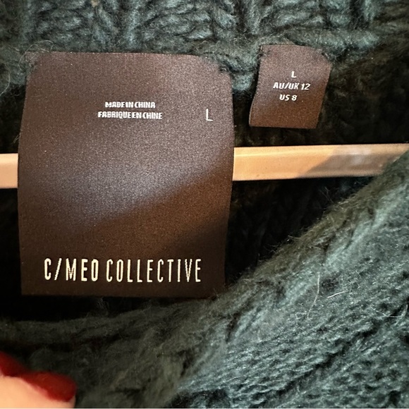 Anthropologie C/MEO Collective Pom Pom Trims Evergreen Women’s Knit Sweater L - Picture 6 of 13